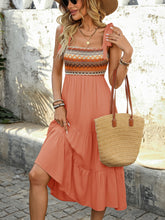 Tie Shoulder Square Neck Tiered Midi Dress OutfitFlow